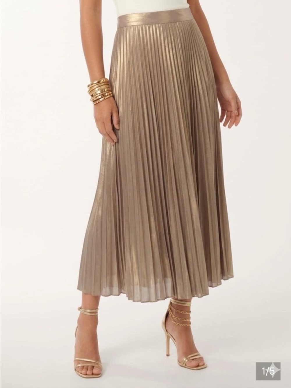 Ever New Metallic Pleated Midi Skirt in Gold - Picture 3 of 10